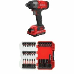 Craftsman V20 Impact Driver Kit, Cordless, 1/4-Inch With Drill/Driver Set, Impact Ready Bits, 33 Pieces (Cmcf800C2 & Cmaf1333)