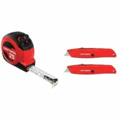Craftsman Tape Measure, Self-Lock, 25-Foot With Utility Knives, Retractable Blade, 2-Pack (Cmht37225S & Cmht10382)