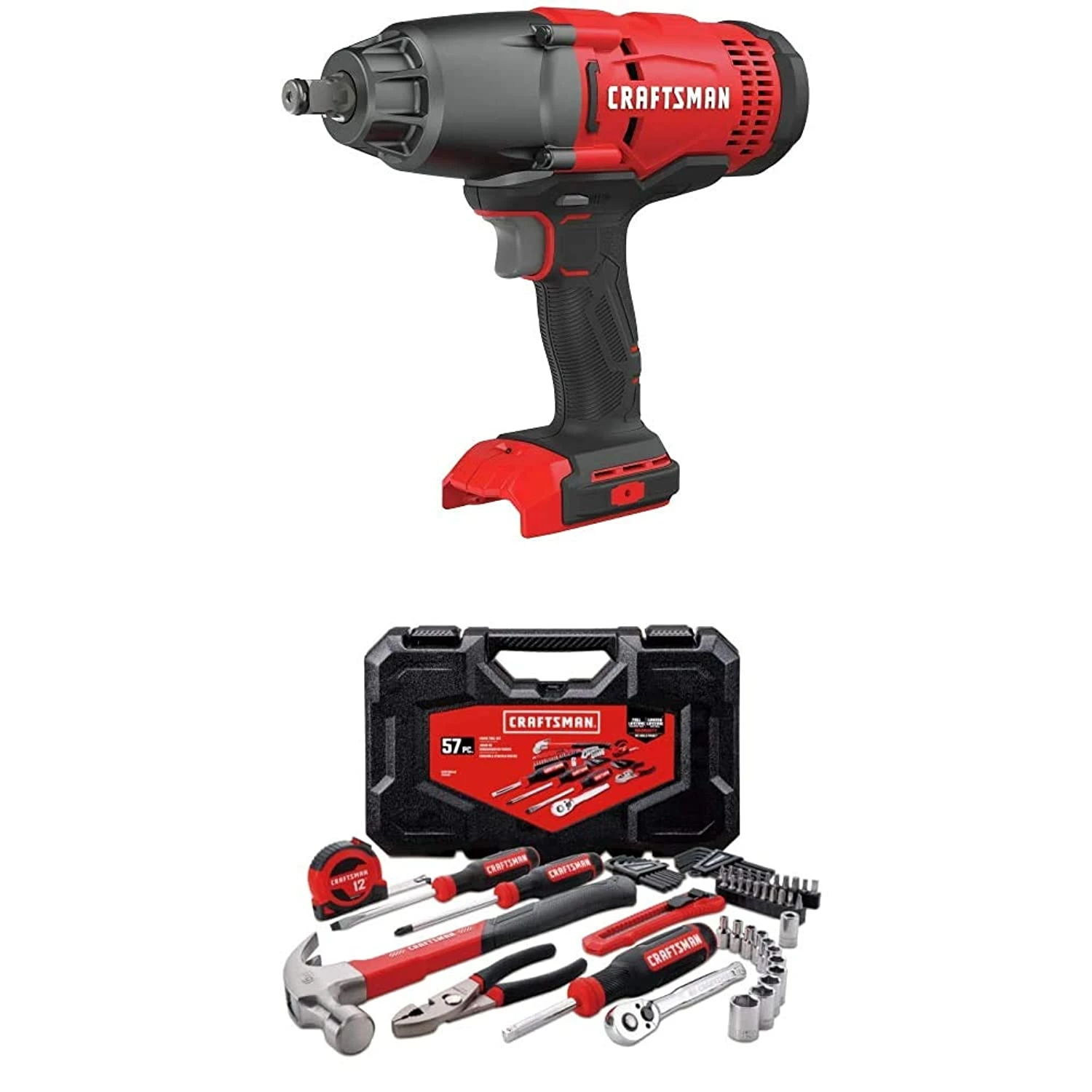 Craftsman V20 Cordless Impact Wrench, Tool Only With Mechanics Tools Kit/Socket Set, 57-Piece (Cmcf900B & Cmmt99446) 1 Craftsman V20 Cordless Impact Wrench, Tool Only With Mechanics Tools Kit/Socket Set, 57-Piece (Cmcf900B & Cmmt99446)