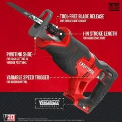 Craftsman V20 Reciprocating Saw, Cordless, Tool Only (Cmcs300B) -Cheap Craftsman Store 61raxVxNd20L.US1500