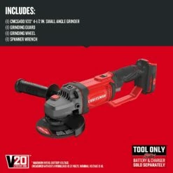Craftsman V20 Angle Grinder, Small, 4-1/2-Inch With Battery Kit, Charger Included, 4.0-Ah (Cmcg400B & Cmcb204-Ck) -Cheap Craftsman Store 71lOL9qa zS.US1500
